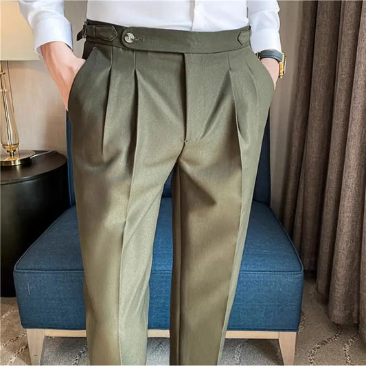 Men Slim Fit High Waist Vintage Pocket Pants